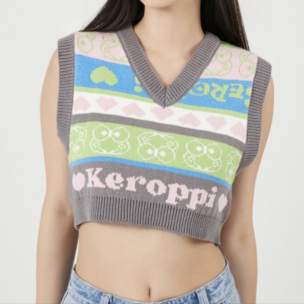 NWT Sanrio Hello Kitty & Friends Keroppi Crop Sweater Vest, Size Small
